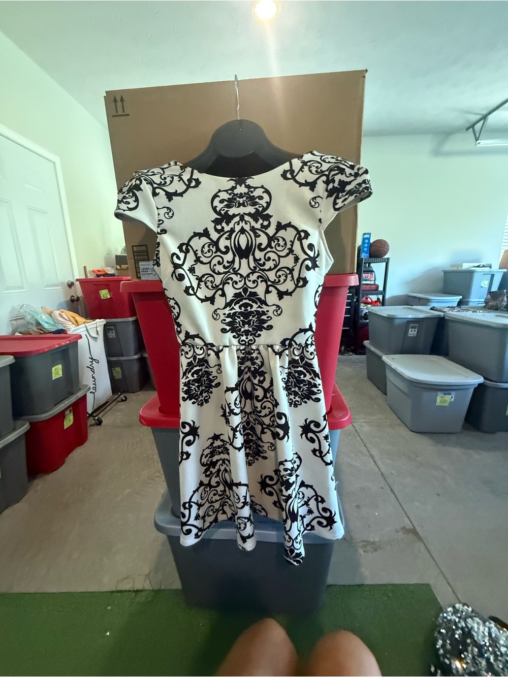 Black and White Patterned Fit-and-Flare Dress p76